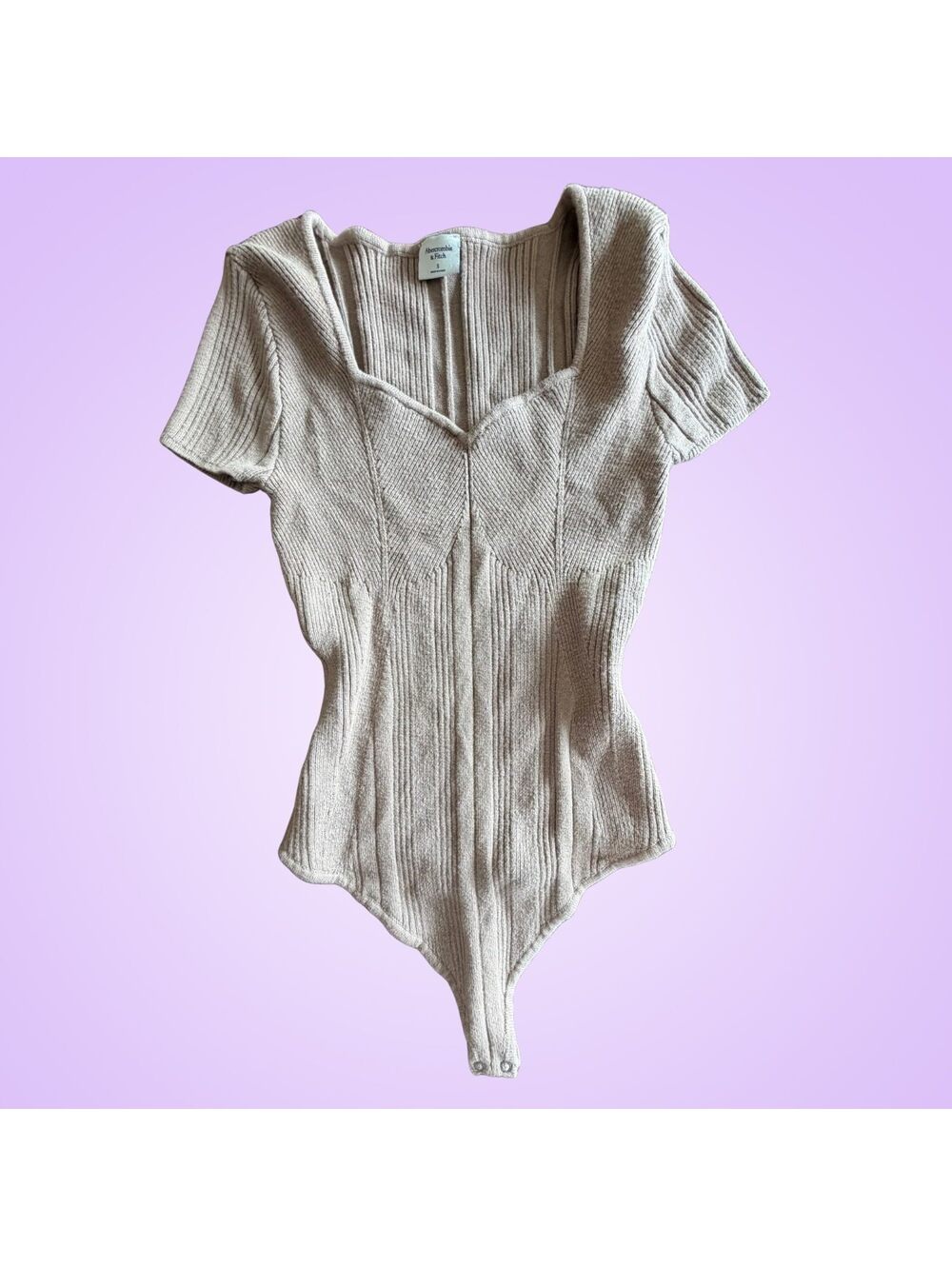 Abercrombie & Fitch Ribbed Sweetheart Bodysuit Size Small | Beige Knit Top